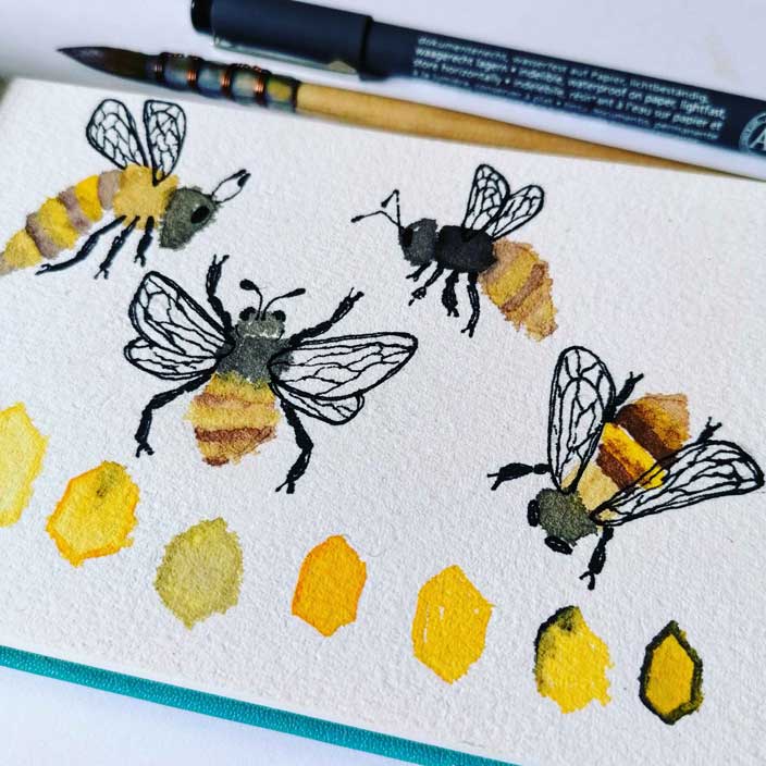watercolor bees